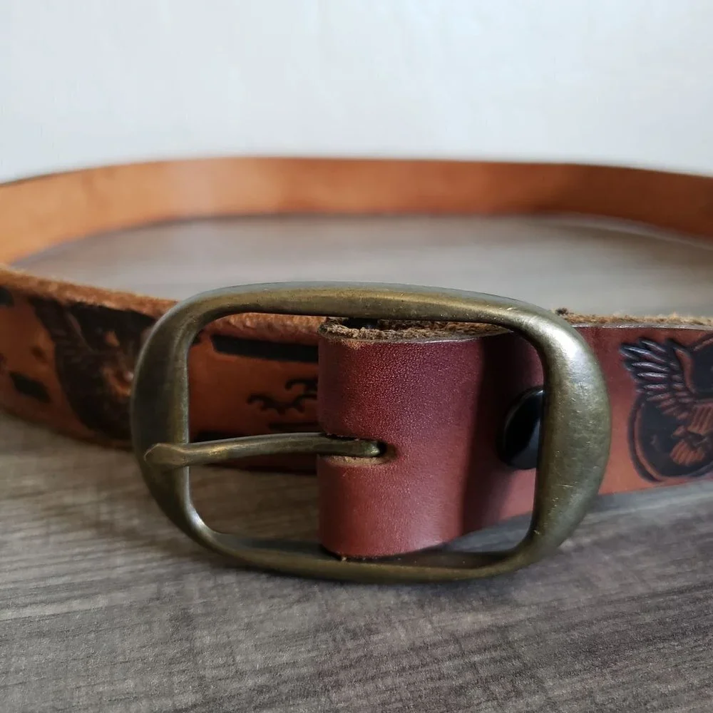 Tooled Genuine Leather U.S. Airforce Belt Jets Eagle Brown Made in USA Mens L/XL